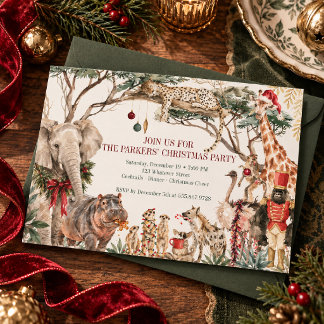 Invitation Fête de Noël Safari sauvage à l'aquarelle