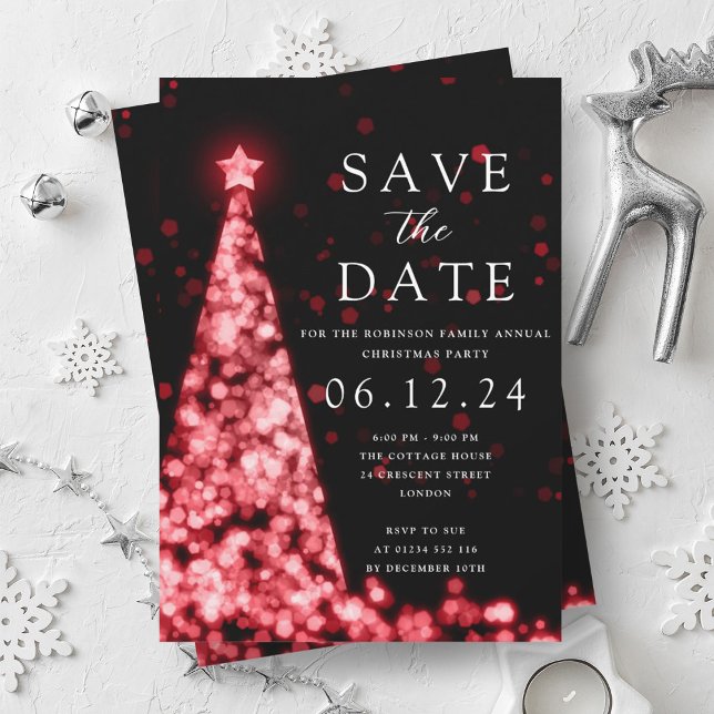 Invitation Fête de Noël Sauvegarder La Date Arbre Glam Rouge (Christmas Party Save The Date Tree Glam Red Invitation)
