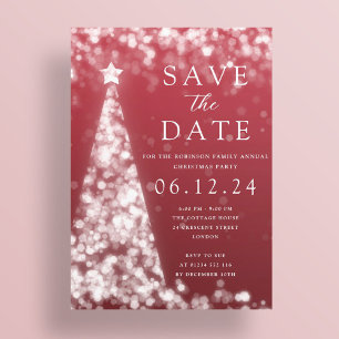 Invitation Fête de Noël Sauvez La Date Arbre Argent Glam Roug