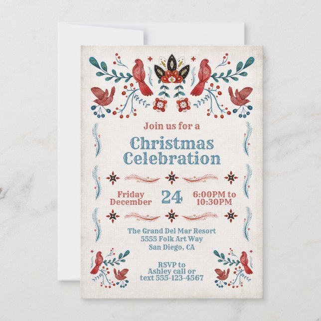 Invitation Fête de Noël scandinave Art populaire (Devant)
