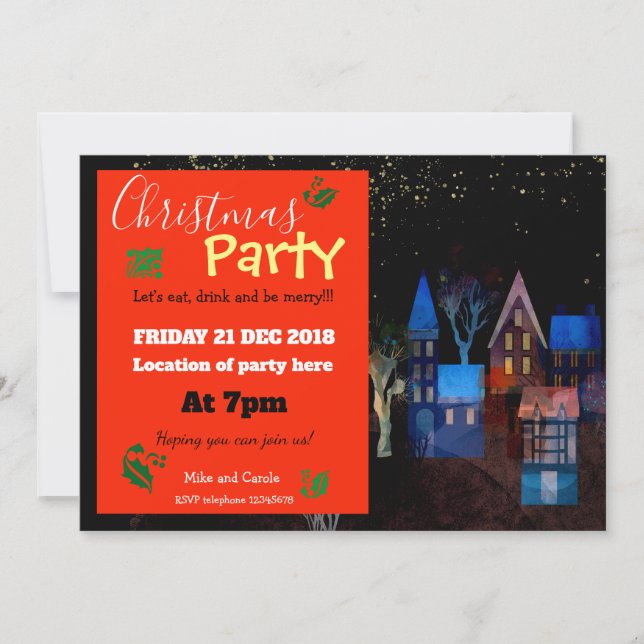 Invitation Fête de Noël Scène de nuit magique (Devant)