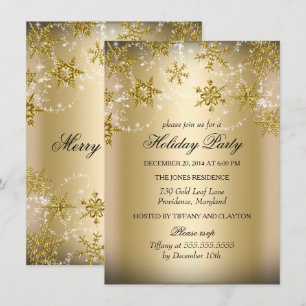 Invitation Fête de Noël Shimmer Snowflake Or