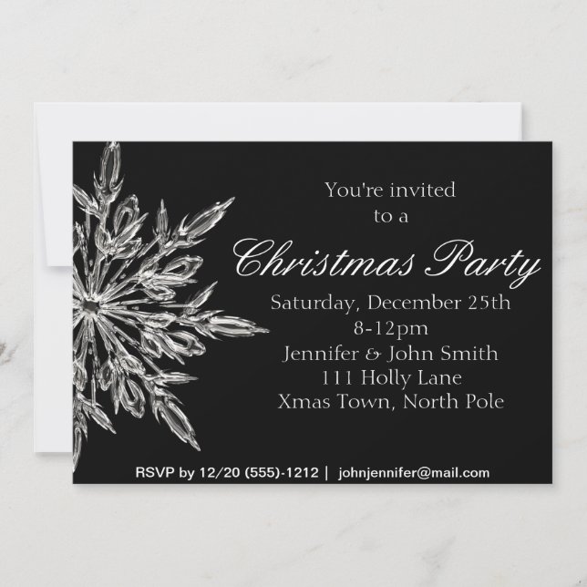Invitation Fête de Noël Silver & Black Snowflake (Devant)