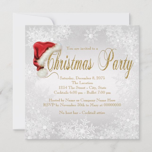 Invitation Fête de Noël Silver Gold Snowflake (Devant)