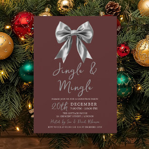 Invitation Fête de Noël Silver Jingle Mingle Arc Bow Burgundy