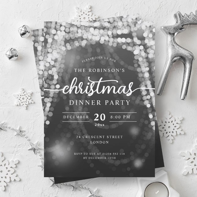 Invitation Fête de Noël Silver Winter Lights (Luxurious Silver Winter Lights Christmas Party Invitation)
