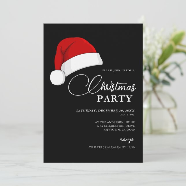 Invitation Fête de Noël simple Santa Hat (Debout devant)