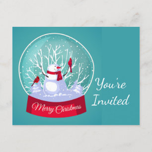 Invitation Fête de Noël Snowglobe Snowman Cardinal Bird