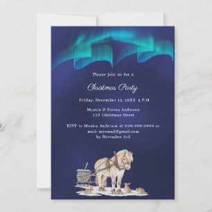 Invitation Fête de Noël sous les lumières bleues de l'aurore