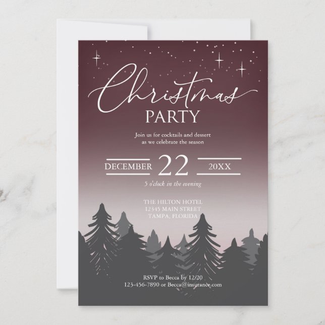 Invitation Fête de Noël Starry scène de nuit Rouge (Devant)