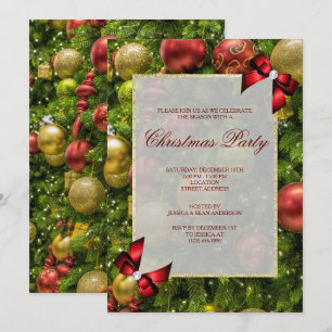 Invitation Fête de Noël Stylish Baubles & Bows