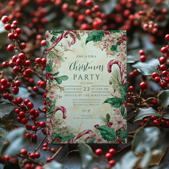 Invitation Fête de Noël Sucre de canne rustique (Créateur téléchargé)