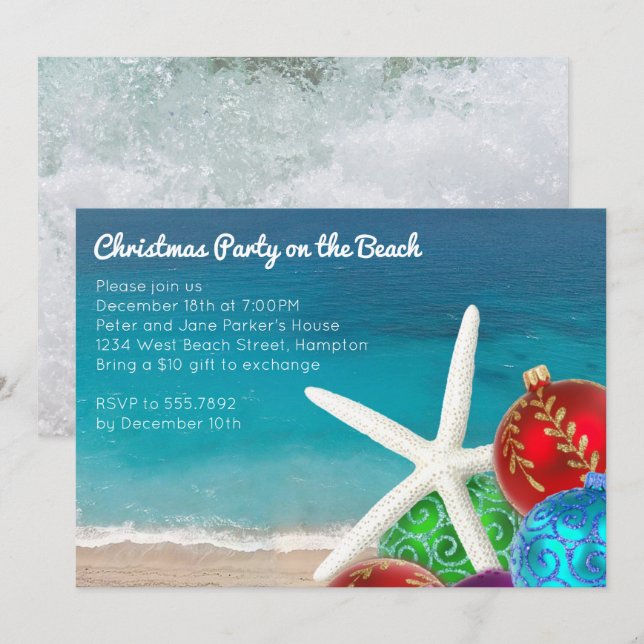 Invitation Fête de Noël sur la plage (Devant / Derrière)