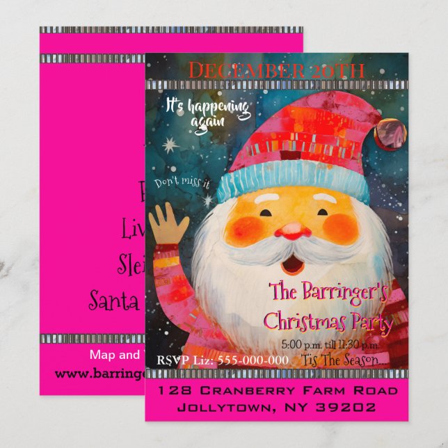 Invitation Fête de Noël sympa au Père Noël (Devant / Derrière)