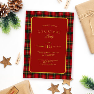 Invitation Fête de Noël Tartan Rouge Vert Classique