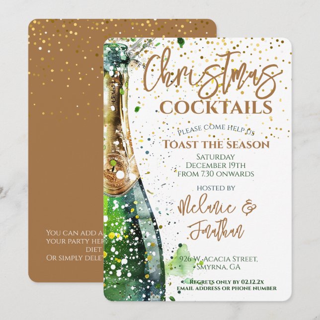 Invitation Fête de Noël Toast La Saison Bouteille (Devant / Derrière)