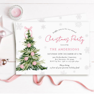 Invitation Fête de Noël traditionnelle de l'arbre au nœud ros