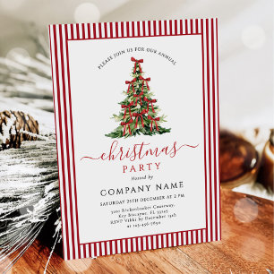 Invitation Fête de Noël traditionnelle de l'arbre au ruban ro