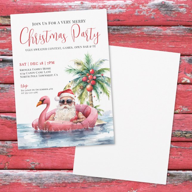 Invitation Fête de Noël Tropical Beach (Tropical Beach Christmas Party Invitation)