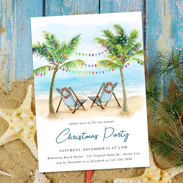 Invitation Fête de Noël Tropical Beach Palm Trees (Créateur téléchargé)