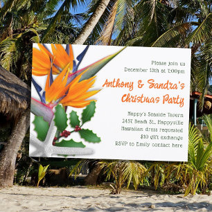 Invitation Fête de Noël tropicale Fleurs d'oiseau de paradis