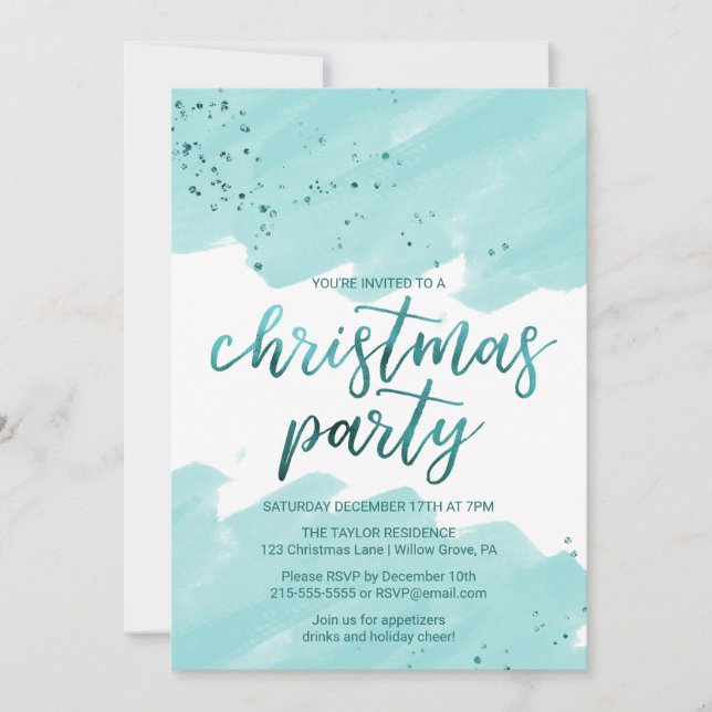 Invitation Fête de Noël turquoise (Devant)
