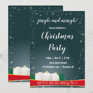 Invitation Fête de Noël turquoise Green Jingle et Mingle