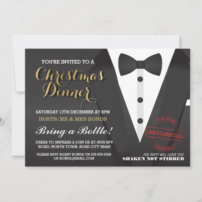Invitation Fête de Noël Tuxedo Bow Cravate Dîner de bal Invit (Devant)