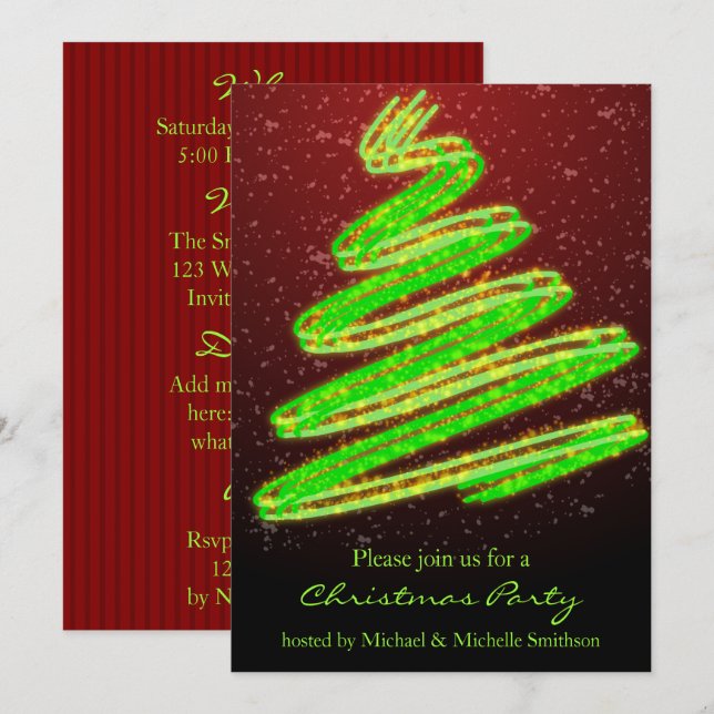 Invitation Fête de Noël Vavy Green Modern Tree (Devant / Derrière)