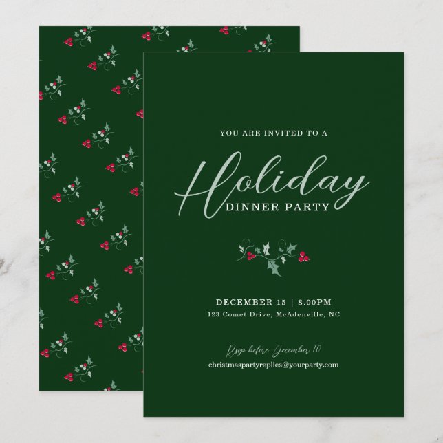 Invitation Fête de Noël vert saint (Devant / Derrière)