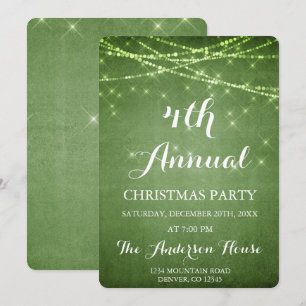 Invitation Fête de Noël verte d'annuaire de lumière de