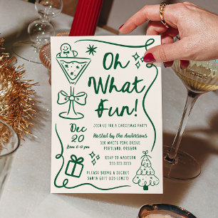 Invitation Fête de Noël verte dessinée à la main Oh Qu'est-ce