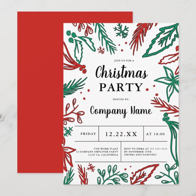 Invitation Fête de Noël verte et audacieuse d'entreprise mode (Devant / Derrière)