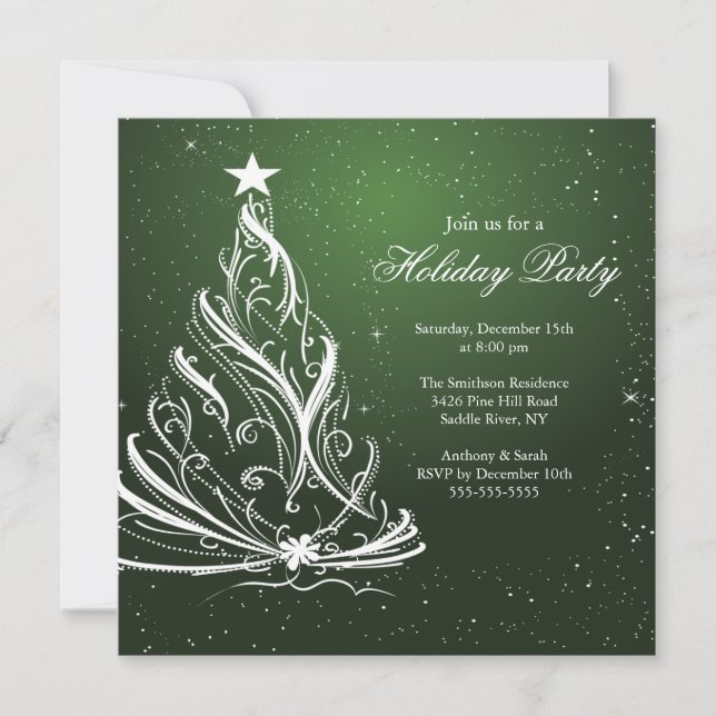 Invitation Fête de Noël verte et blanche (Devant)
