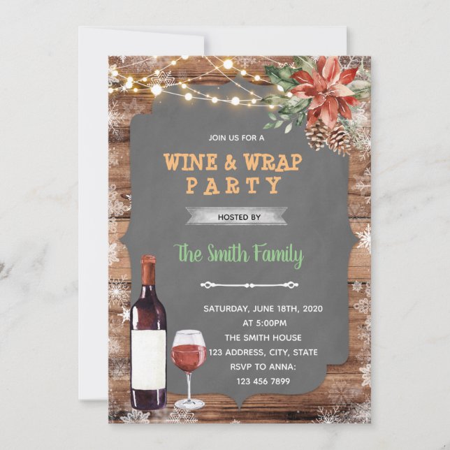 Invitation Fête de Noël vin et thème enveloppement (Devant)