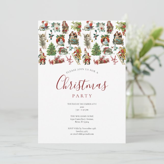Invitation Fête de Noël Vintage (Debout devant)
