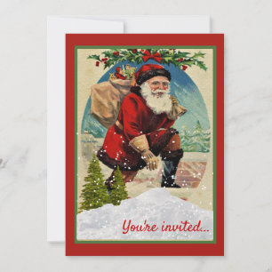 Invitation Fête de Noël vintage avec le Père Noël  