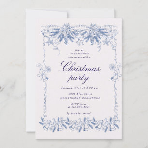 Invitation Fête de Noël Vintage bleu doré