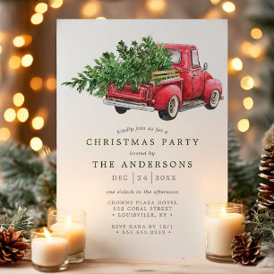 Invitation Fête de Noël Vintage camion rouge aquarelle