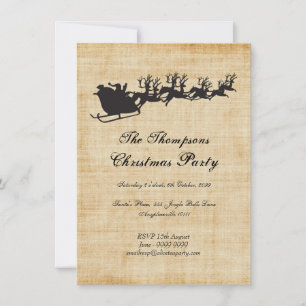 Invitation Fête de Noël vintage de renne de Sleigh de Père