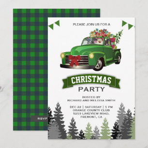 Invitation Fête de Noël Vintage Green Truck
