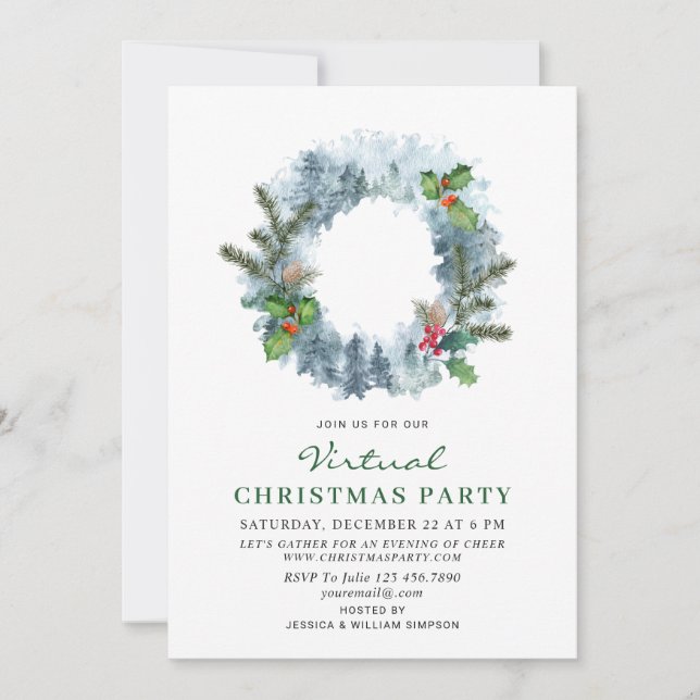 Invitation Fête de Noël VIRTUELLE de Wreath Landcape (Devant)