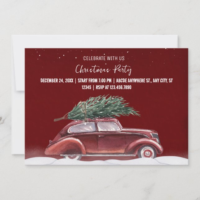 Invitation Fête de Noël Voiture Vintage (Devant)