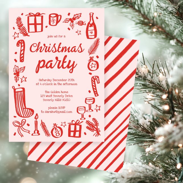 Invitation Fête de Noël Whimsical Cute Custom (Whimsical Christmas Holiday Party Cute Custom Invitation
)