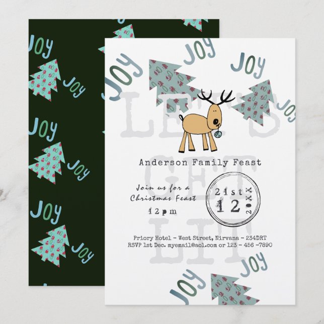 Invitation Fête de Noël Whimsical Lets Get LIT Rustique (Devant / Derrière)