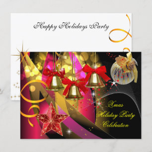 Invitation Fête de Noël Xmas Rose Gold Rouge Noir