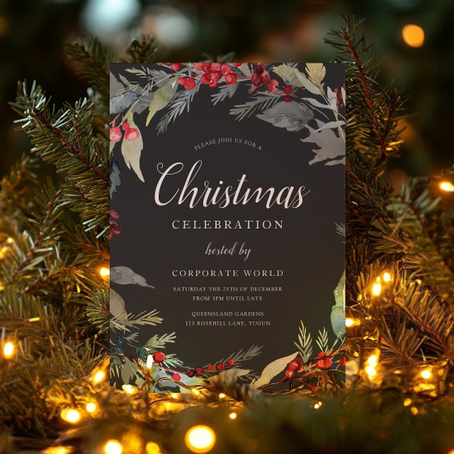 Invitation Fête de Noël Xmas Wreath Corporate Grey (Créateur téléchargé)