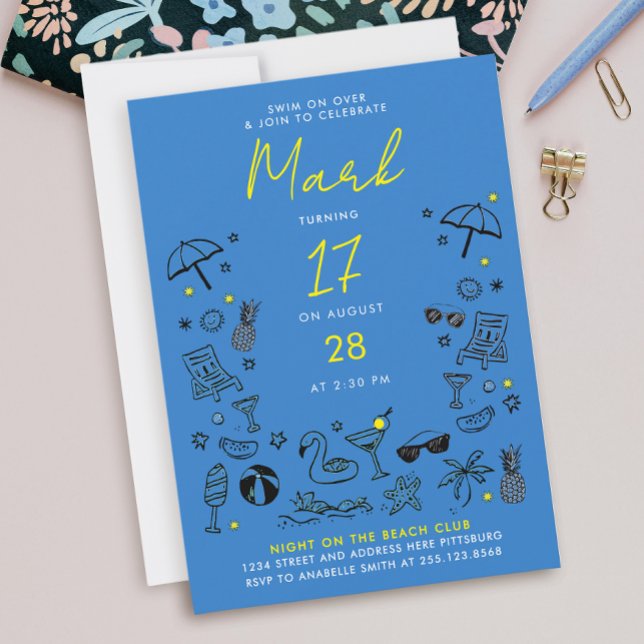 Invitation Fête de Nuit au Bassin Bleu Cocktail Gribouillage  (Créateur téléchargé)