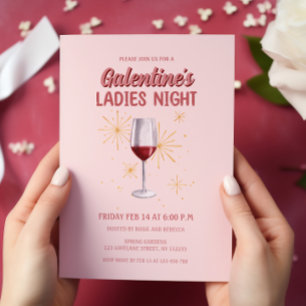 Invitation Fête de nuit des femmes de Galentine's Wine Glass