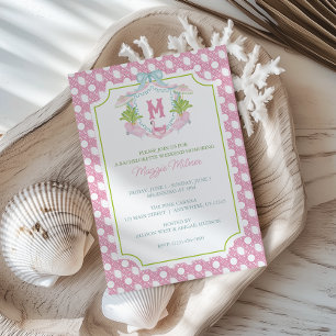 Invitation Fête de Palm Beach au style Prépa avec blason mono